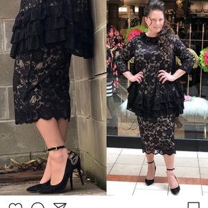 Zadie B’s Black lace straight skirt.